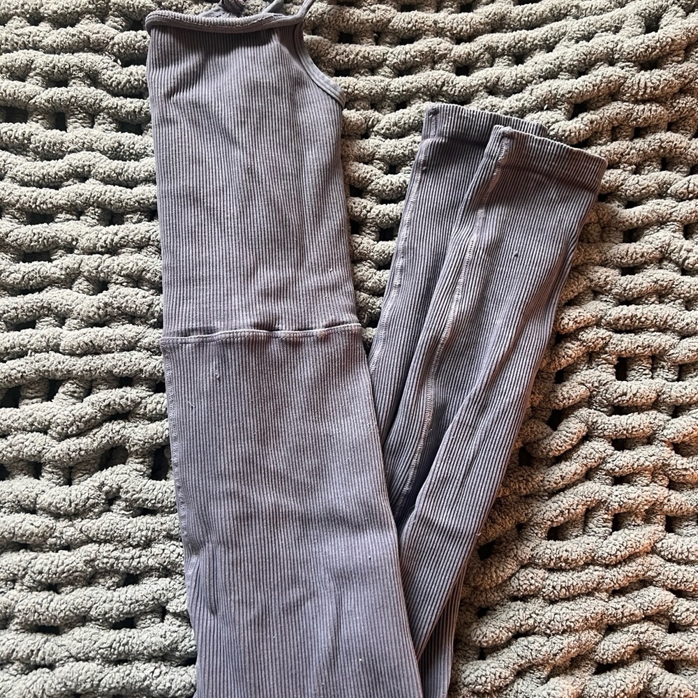 Free People Ribbed Gray Jumpsuit - Picture 2 of 4